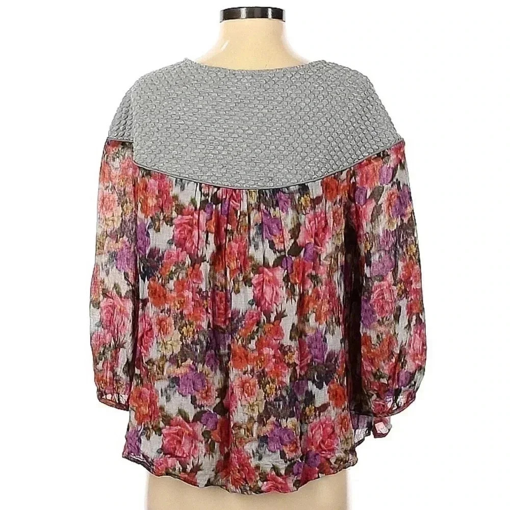Anthropologie | Weston | Wool Blend Long Sleeve Boho Floral Blouse Size Small S - Picture 3 of 8